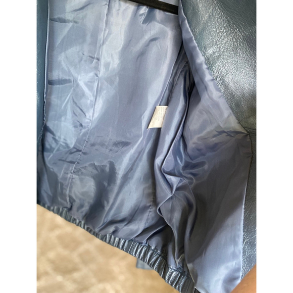 Vintage Bagatelle Leather Jacket Metallic Blue Cropped Moto Retro Scandi City - Picture 12 of 13